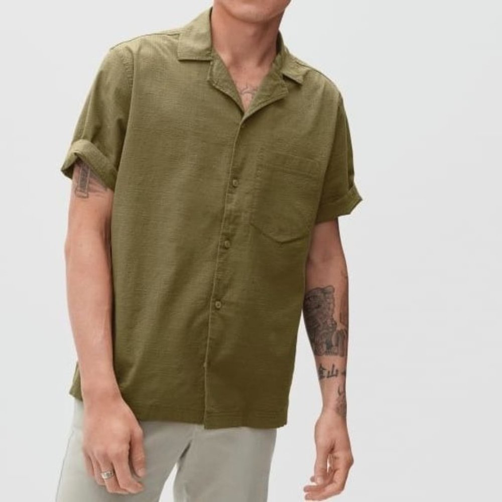 Everlane The Seersucker Short Sleeve Shirt Olive